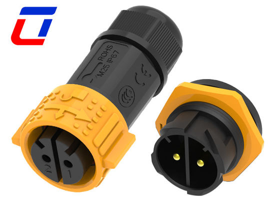 Υψηλής τάσης 600V IP67 Αδιάβροχος σύνδεσμος ηλεκτρικής ενέργειας 2 πιν για ηλεκτρικό εξοπλισμό