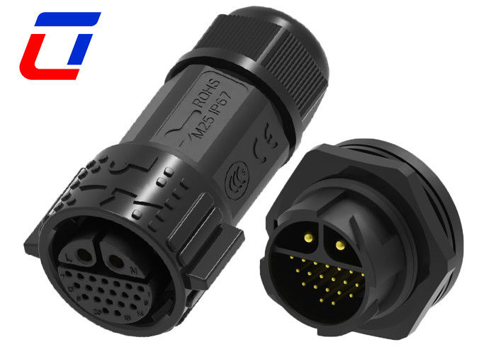 M25 Push Lock Waterproof Male Female Connector 2+20 Pin 14 Gauge Σύνδεσμοι καλωδίων